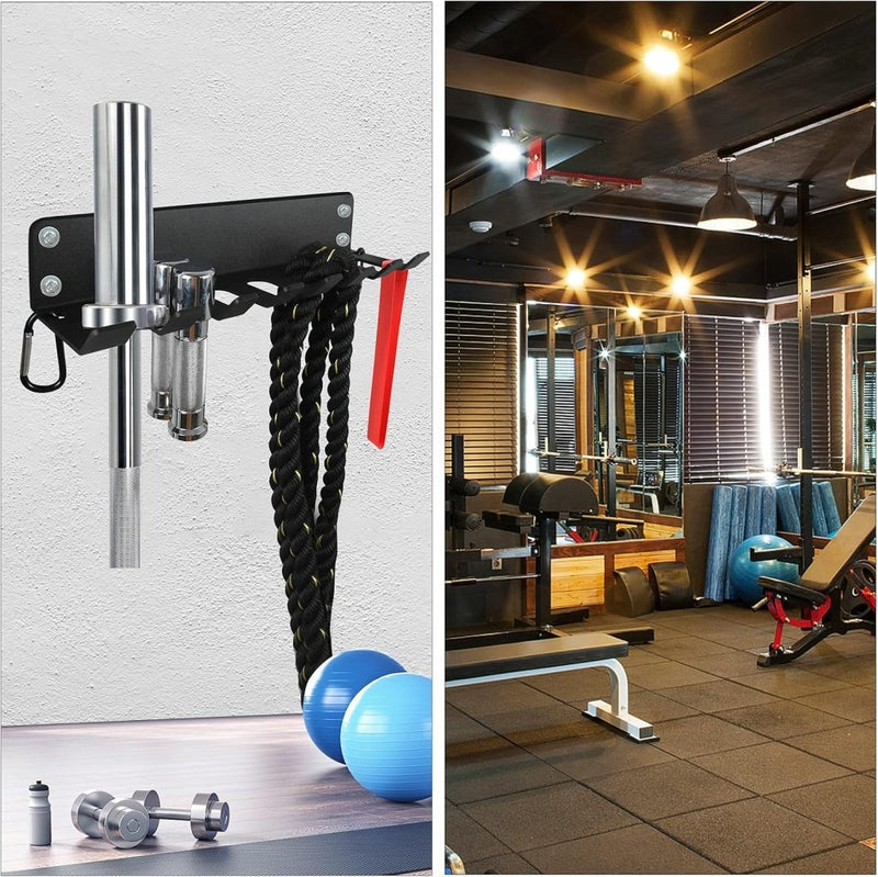 Laad afbeelding in Galerijviewer, Wandrek voor fitnessaccessoires en halterstangen zwart - happygetfit.com
