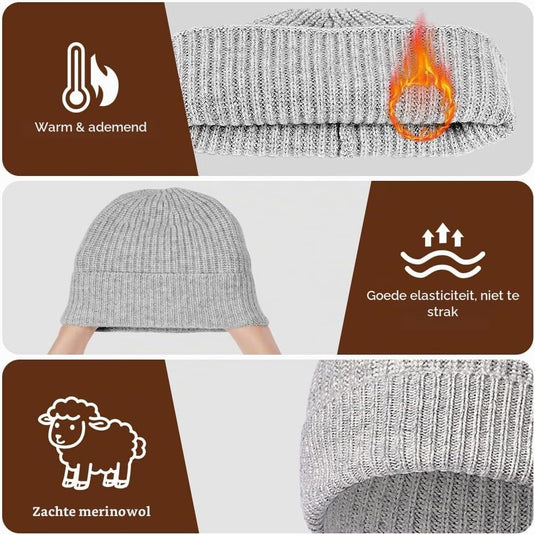 Warme wintermuts van 100% merinowol voor dames en heren met hoofdomtrek 50-58 cm – thermomuts – skikleding - happygetfit.com