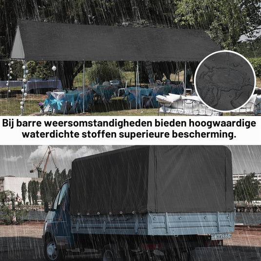 Waterdicht afdekzeil 2 x 4 meter 260 g/m² met ogen zwart – PE dekzeil – beschermzeil - happygetfit.com