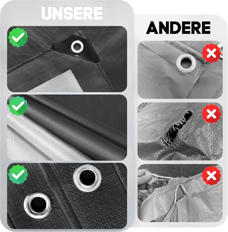 Laad afbeelding in Galerijviewer, Waterdicht afdekzeil 2 x 4 meter 260 g/m² met ogen zwart – PE dekzeil – beschermzeil - happygetfit.com
