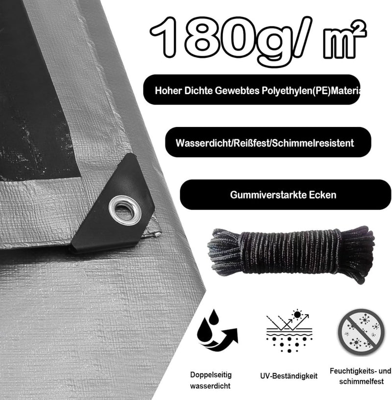 Carica immagine in Galleria Viewer, Waterdicht afdekzeil 4 x 5 meter 180 g/m² met ogen groen-zilver – PE dekzeil – beschermzeil - happygetfit.com
