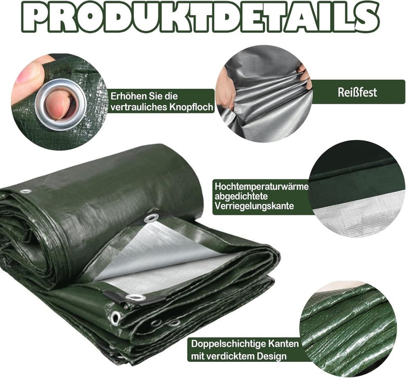 Carica immagine in Galleria Viewer, Waterdicht afdekzeil 4 x 5 meter 180 g/m² met ogen groen-zilver – PE dekzeil – beschermzeil - happygetfit.com
