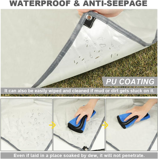 Waterdicht tentzeil 3 x 3 meter van 210D polyester met 8 haringen en scheerlijnen – kampeertarp – hangmatbescherming - happygetfit.com