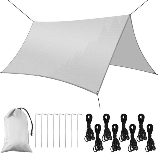 Waterdicht tentzeil 3 x 3 meter van 210D polyester met 8 haringen en scheerlijnen – kampeertarp – hangmatbescherming - happygetfit.com
