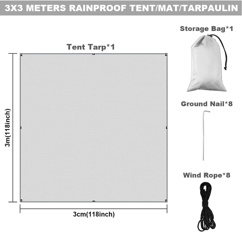 Charger l’image dans la visionneuse de galerie, Waterdicht tentzeil 3 x 3 meter van 210D polyester met 8 haringen en scheerlijnen – kampeertarp – hangmatbescherming - happygetfit.com
