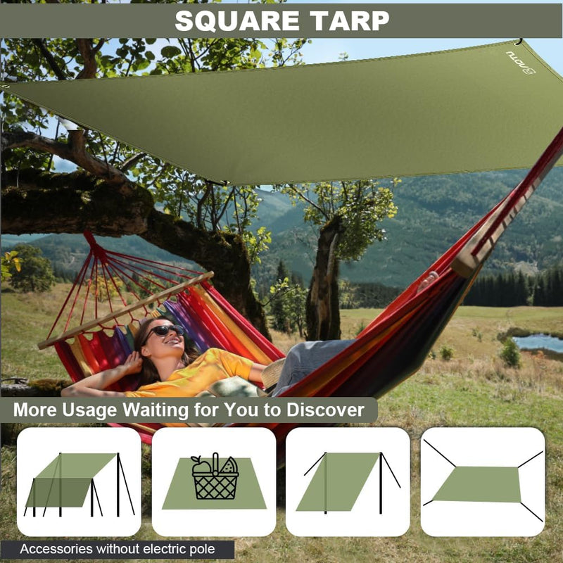 Charger l’image dans la visionneuse de galerie, Waterdicht tentzeil 3 x 3 meter van 210D polyester met 8 haringen en scheerlijnen – kampeertarp – hangmatbescherming - happygetfit.com
