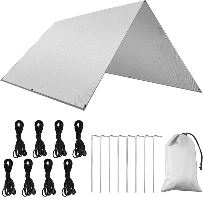 Charger l’image dans la visionneuse de galerie, Waterdicht tentzeil 3 x 3 meter van 210D polyester met 8 haringen en scheerlijnen – kampeertarp – hangmatbescherming - happygetfit.com
