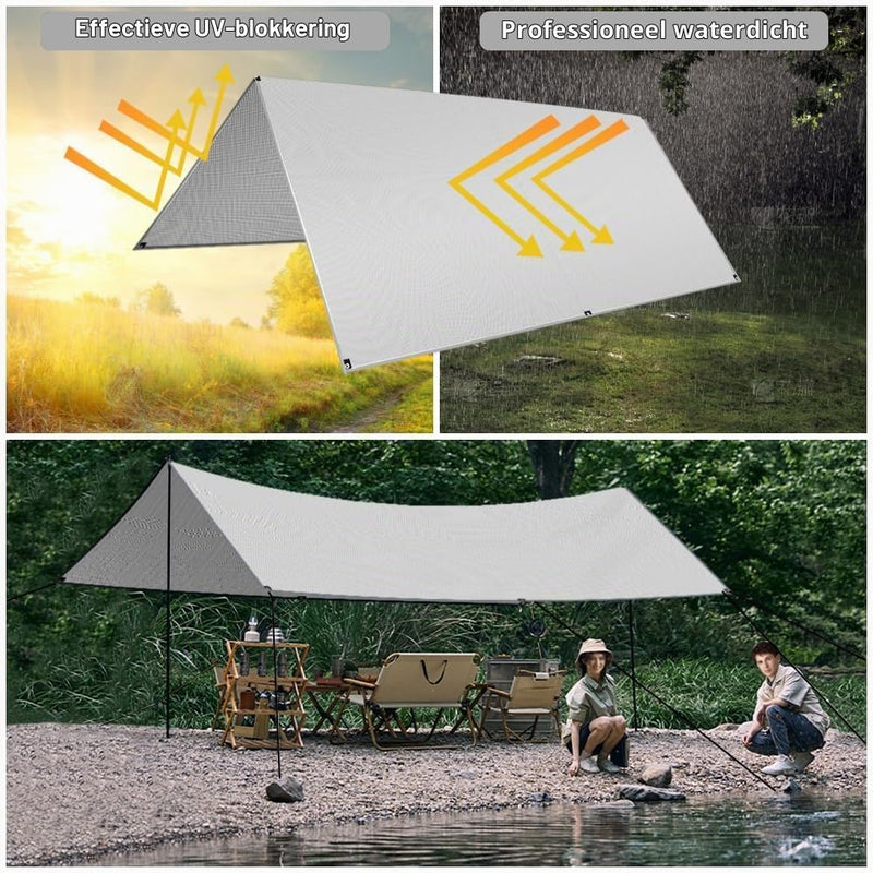 Charger l’image dans la visionneuse de galerie, Waterdicht tentzeil 3 x 3 meter van 210D polyester met 8 haringen en scheerlijnen – kampeertarp – hangmatbescherming - happygetfit.com
