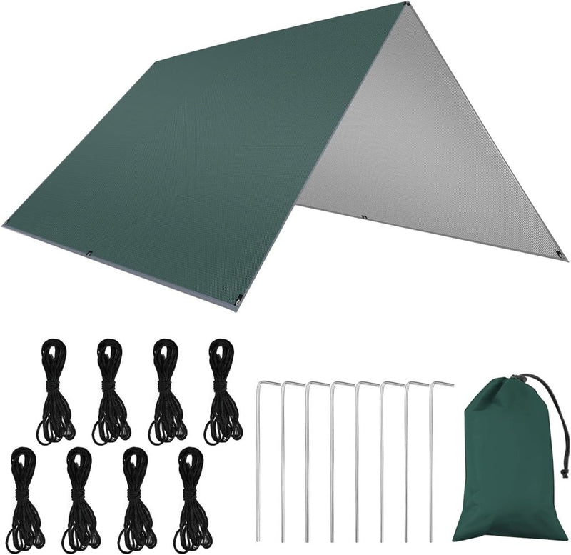 Charger l’image dans la visionneuse de galerie, Waterdicht tentzeil 3 x 3 meter van 210D polyester met 8 haringen en scheerlijnen – kampeertarp – hangmatbescherming - happygetfit.com
