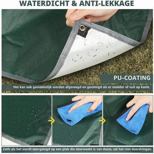 Waterdicht tentzeil 3 x 3 meter van 210D polyester met 8 haringen en scheerlijnen – kampeertarp – hangmatbescherming - happygetfit.com