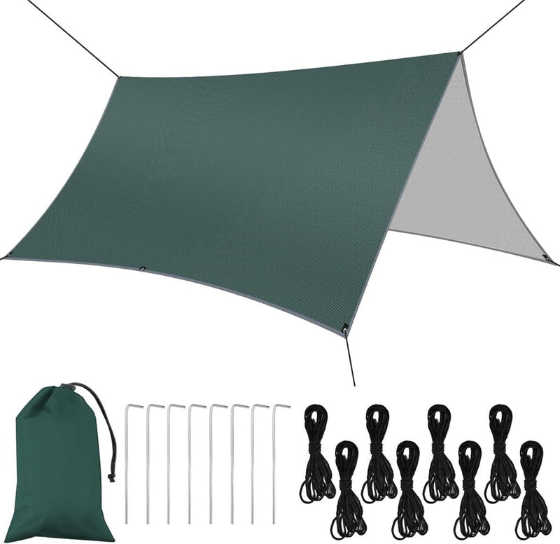 Charger l’image dans la visionneuse de galerie, Waterdicht tentzeil 3 x 3 meter van 210D polyester met 8 haringen en scheerlijnen – kampeertarp – hangmatbescherming - happygetfit.com
