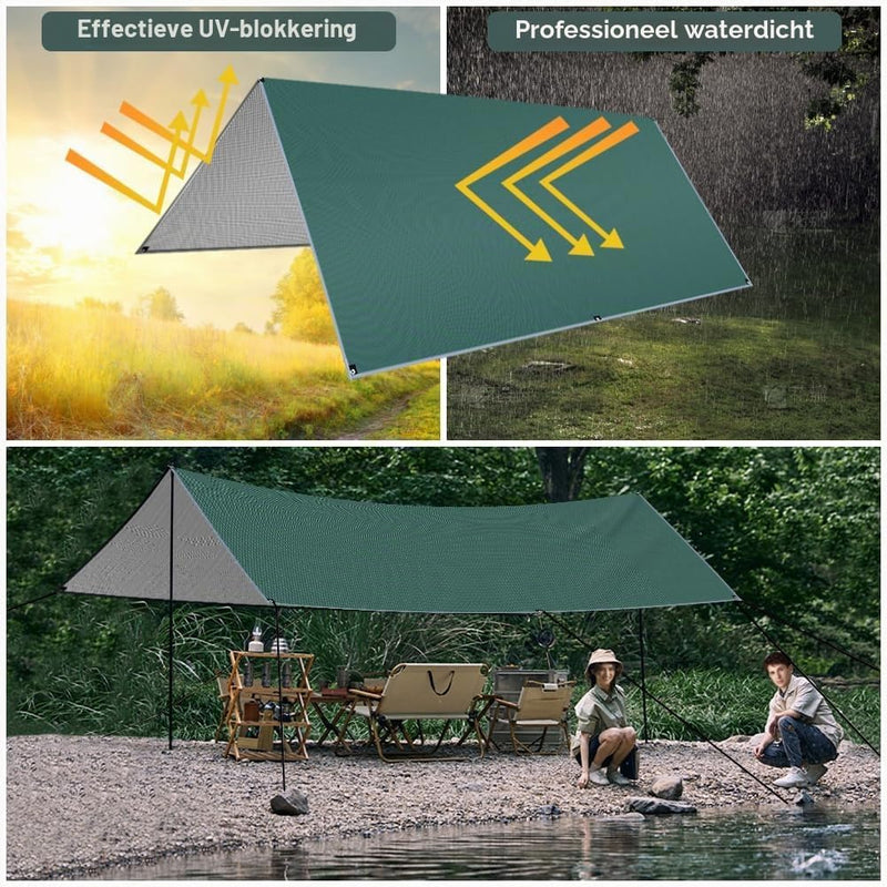 Charger l’image dans la visionneuse de galerie, Waterdicht tentzeil 3 x 3 meter van 210D polyester met 8 haringen en scheerlijnen – kampeertarp – hangmatbescherming - happygetfit.com
