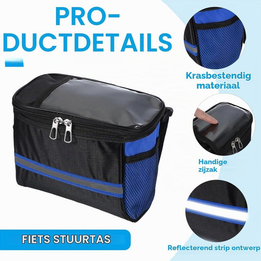 Waterdichte fietsstuurtas 21,5x13x15 cm - Fietstas frame & stuur met reflectie - Fietsmand & schoudertas mountainbike - happygetfit.com