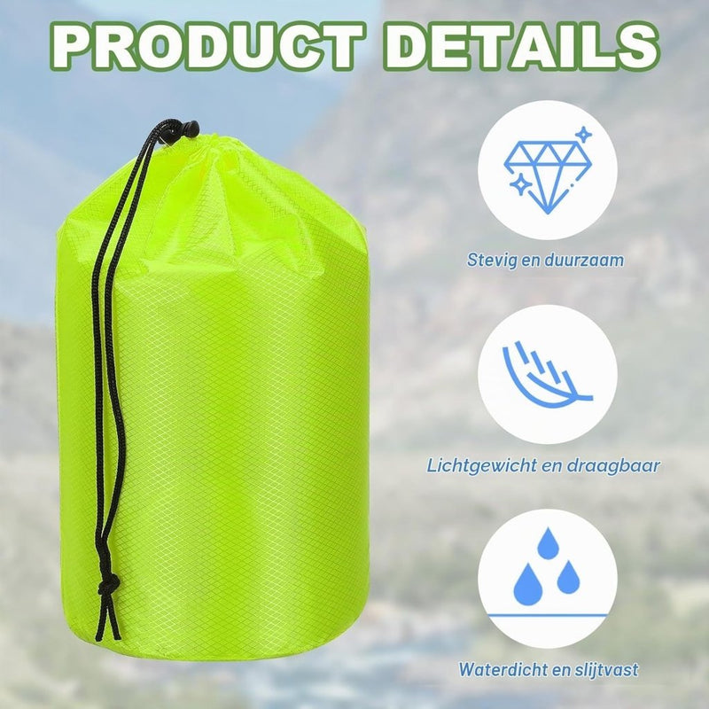 Laden Sie das Bild in Galerie -Viewer, Waterdichte opbergzak 11 x 20 cm met trekkoord oranje – stuff sack – camping accessoires - happygetfit.com
