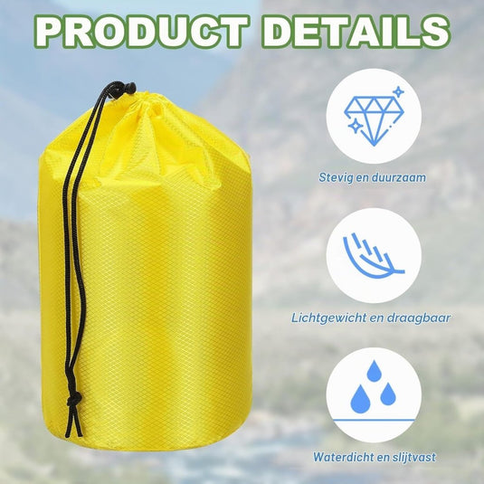 Waterdichte opbergzak 11 x 20 cm met trekkoord oranje – stuff sack – camping accessoires - happygetfit.com