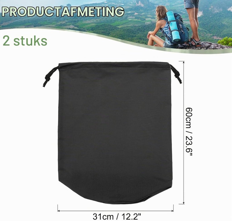 Laden Sie das Bild in Galerie -Viewer, Waterdichte opbergzakken 2 stuks 13 x 25 cm met trekkoord donkergrijs – stuff sacks – camping accessoires - happygetfit.com
