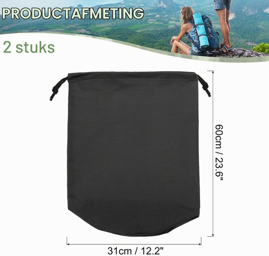 Waterdichte opbergzakken 2 stuks 13 x 25 cm met trekkoord donkergrijs – stuff sacks – camping accessoires - happygetfit.com