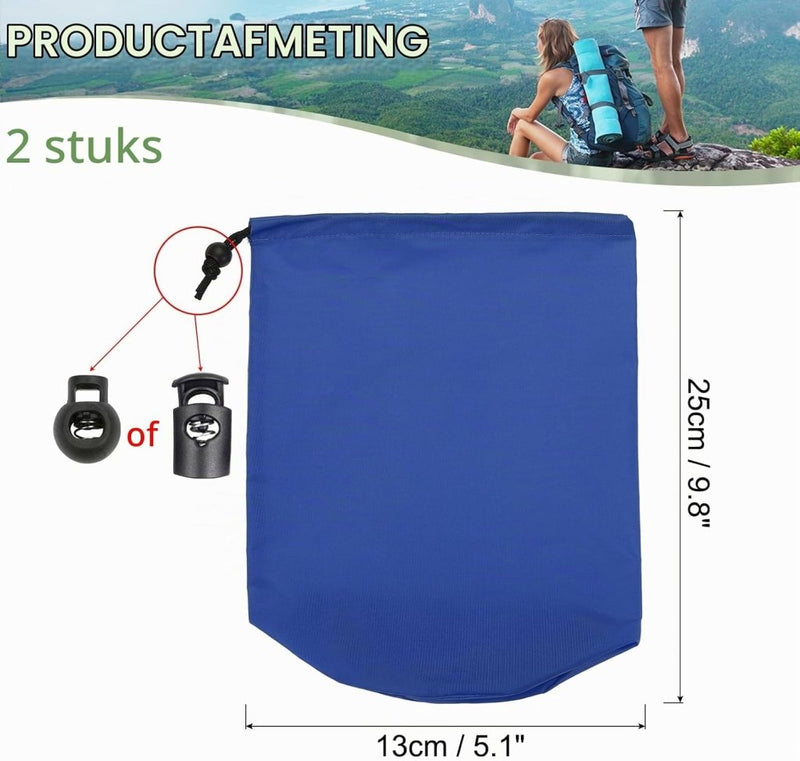 Laden Sie das Bild in Galerie -Viewer, Waterdichte opbergzakken 2 stuks 13 x 25 cm met trekkoord donkergrijs – stuff sacks – camping accessoires - happygetfit.com
