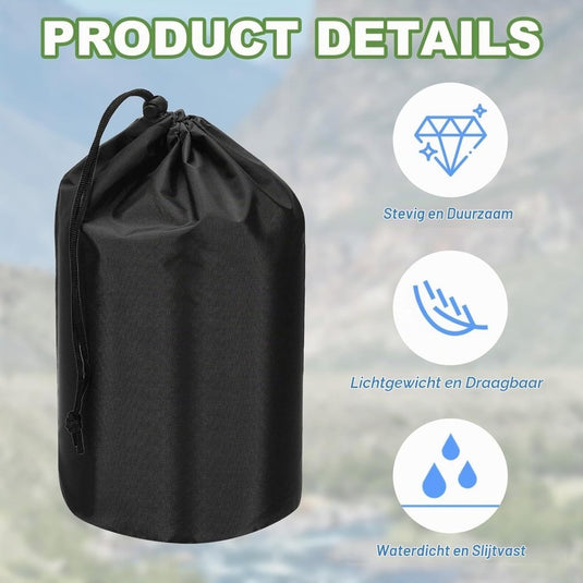 Waterdichte opbergzakken 2 stuks 13 x 25 cm met trekkoord donkergrijs – stuff sacks – camping accessoires - happygetfit.com