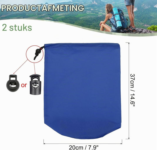Waterdichte opbergzakken 2 stuks 13 x 25 cm met trekkoord donkergrijs – stuff sacks – camping accessoires - happygetfit.com