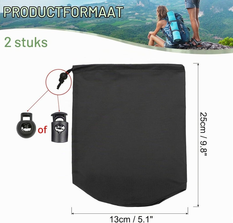 Laden Sie das Bild in Galerie -Viewer, Waterdichte opbergzakken 2 stuks 13 x 25 cm met trekkoord donkergrijs – stuff sacks – camping accessoires - happygetfit.com
