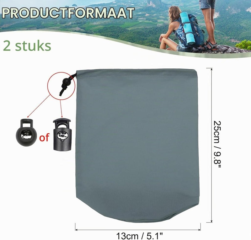 Laden Sie das Bild in Galerie -Viewer, Waterdichte opbergzakken 2 stuks 13 x 25 cm met trekkoord donkergrijs – stuff sacks – camping accessoires - happygetfit.com
