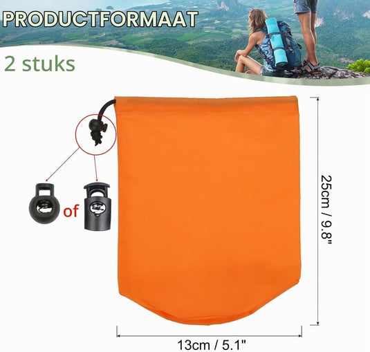 Waterdichte opbergzakken 2 stuks 13 x 25 cm met trekkoord donkergrijs – stuff sacks – camping accessoires - happygetfit.com