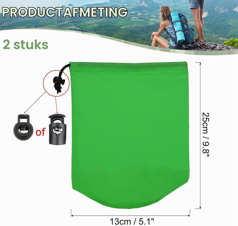 Laden Sie das Bild in Galerie -Viewer, Waterdichte opbergzakken 2 stuks 13 x 25 cm met trekkoord donkergrijs – stuff sacks – camping accessoires - happygetfit.com
