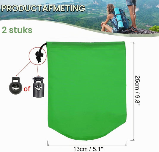 Waterdichte opbergzakken 2 stuks 13 x 25 cm met trekkoord donkergrijs – stuff sacks – camping accessoires - happygetfit.com