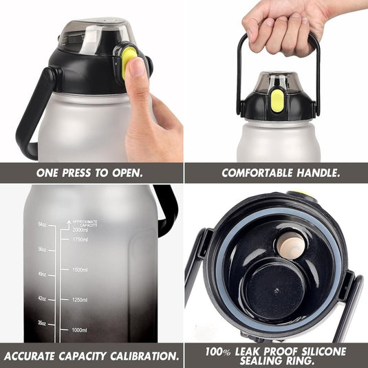 Waterfles 2 liter met rietje en lekvrije dop van BPA-vrij kunststof – sportdrinkfles – fitnessaccessoires - happygetfit.com