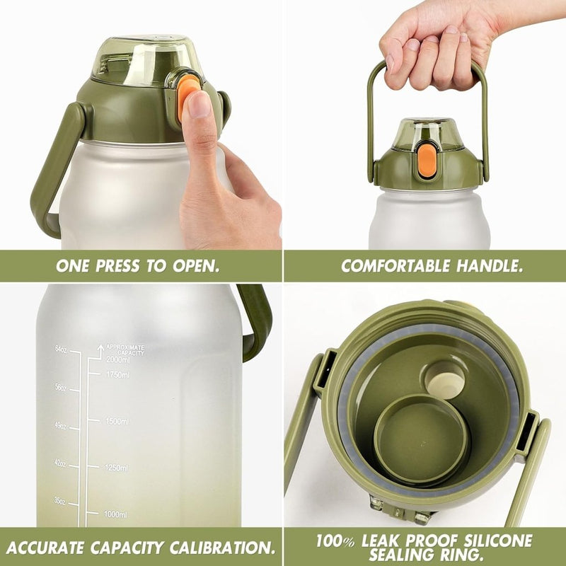 Laden Sie das Bild in Galerie -Viewer, Waterfles 2 liter met rietje en lekvrije dop van BPA-vrij kunststof – sportdrinkfles – fitnessaccessoires - happygetfit.com
