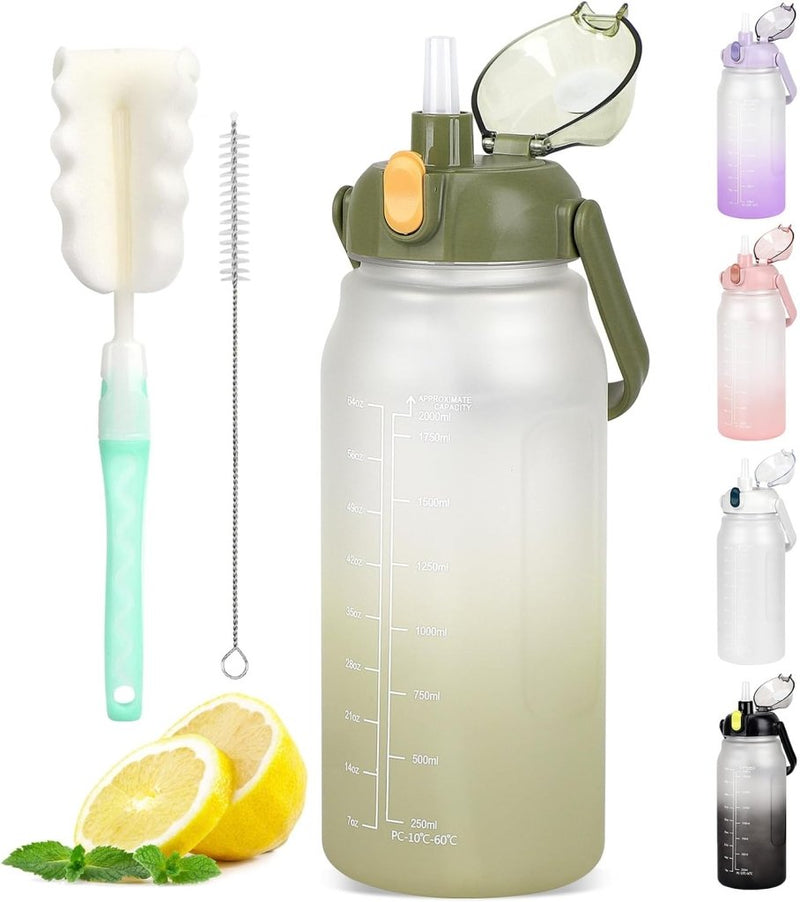Laden Sie das Bild in Galerie -Viewer, Waterfles 2 liter met rietje en lekvrije dop van BPA-vrij kunststof – sportdrinkfles – fitnessaccessoires - happygetfit.com
