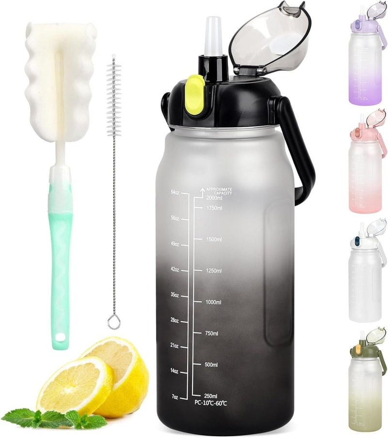 Laden Sie das Bild in Galerie -Viewer, Waterfles 2 liter met rietje en lekvrije dop van BPA-vrij kunststof – sportdrinkfles – fitnessaccessoires - happygetfit.com
