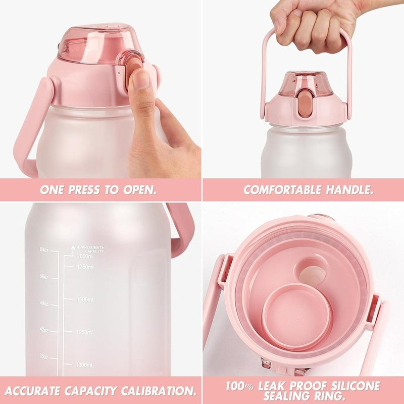 Laden Sie das Bild in Galerie -Viewer, Waterfles 2 liter met rietje en lekvrije dop van BPA-vrij kunststof – sportdrinkfles – fitnessaccessoires - happygetfit.com
