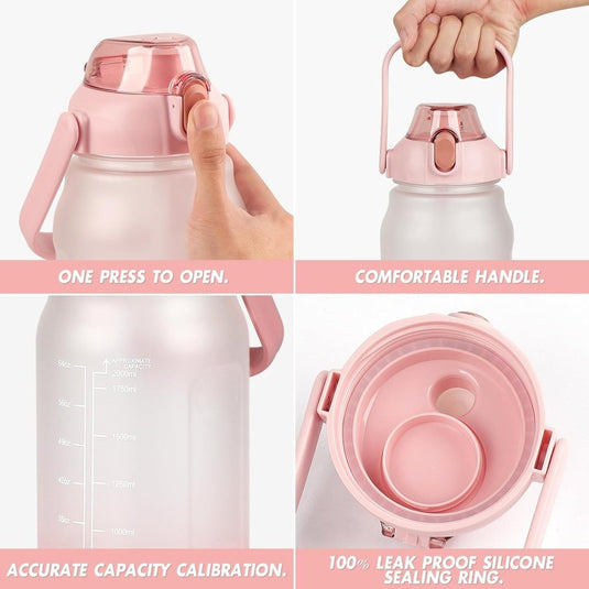 Waterfles 2 liter met rietje en lekvrije dop van BPA-vrij kunststof – sportdrinkfles – fitnessaccessoires - happygetfit.com