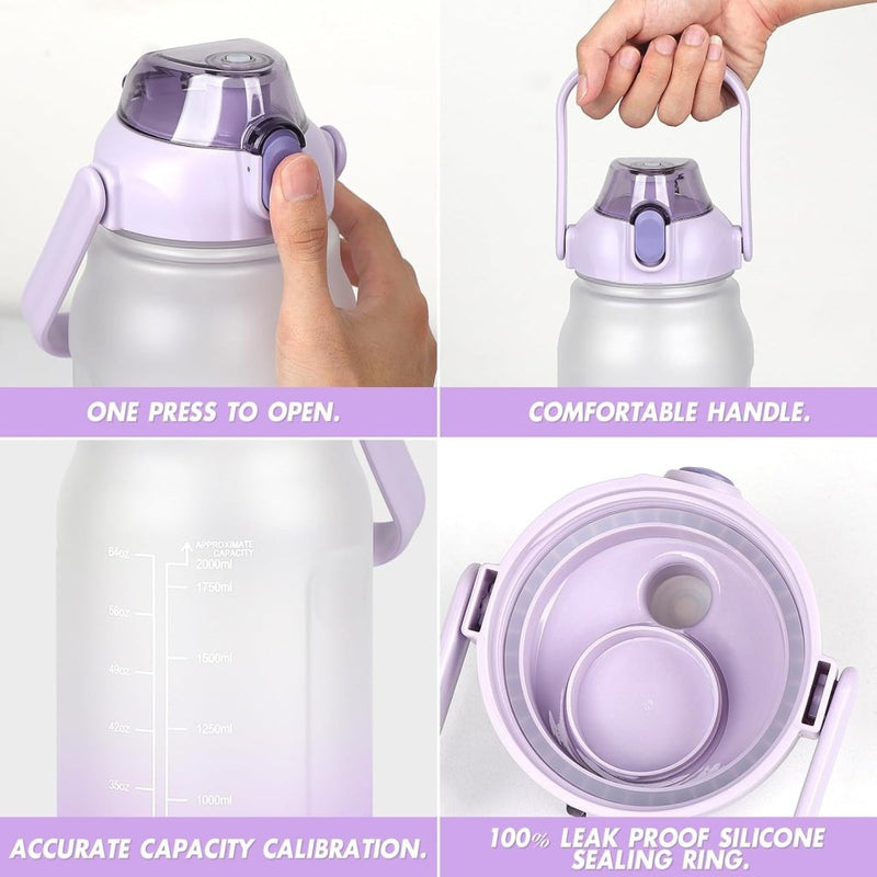 Laden Sie das Bild in Galerie -Viewer, Waterfles 2 liter met rietje en lekvrije dop van BPA-vrij kunststof – sportdrinkfles – fitnessaccessoires - happygetfit.com
