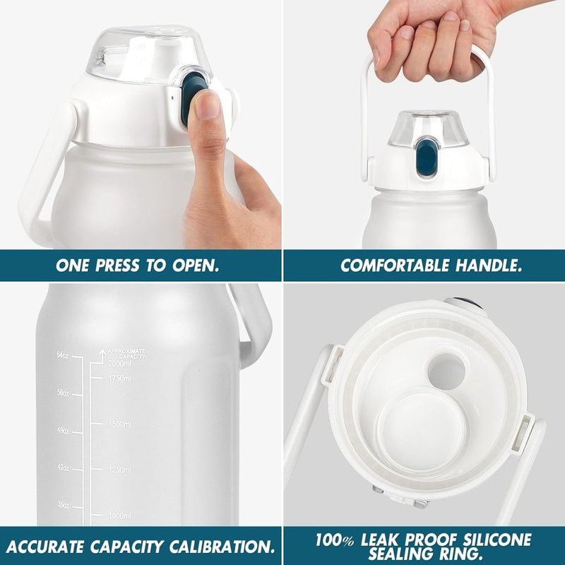 Laden Sie das Bild in Galerie -Viewer, Waterfles 2 liter met rietje en lekvrije dop van BPA-vrij kunststof – sportdrinkfles – fitnessaccessoires - happygetfit.com
