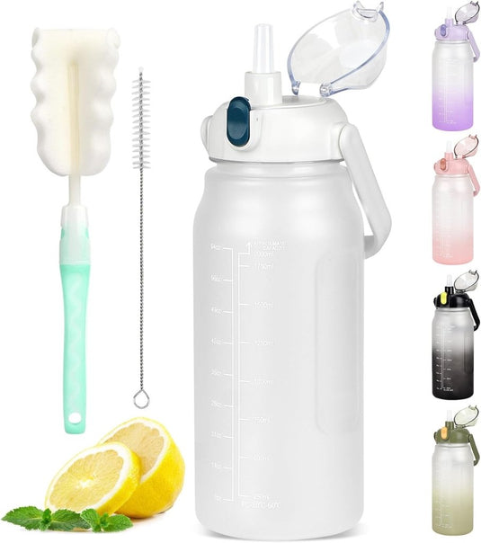 Waterfles 2 liter met rietje en lekvrije dop van BPA-vrij kunststof – sportdrinkfles – fitnessaccessoires - happygetfit.com