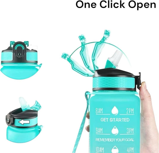 Waterfles met rietje en tijdmarkering 1 liter - happygetfit.com