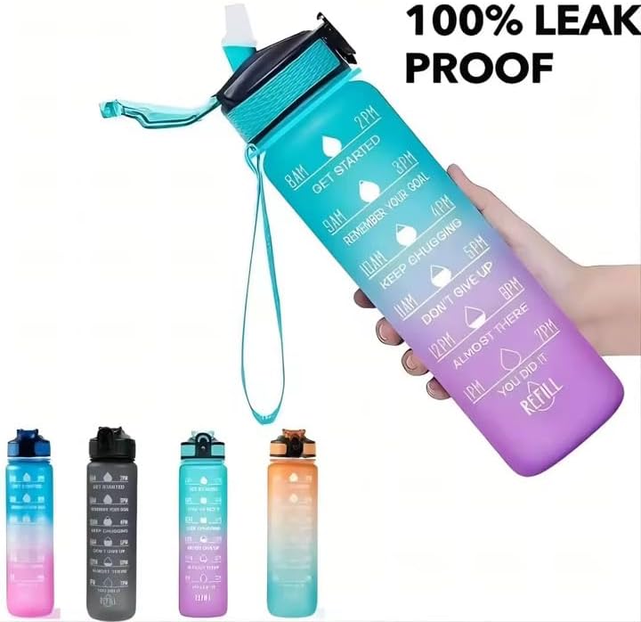 Laden Sie das Bild in Galerie -Viewer, Waterfles met rietje en tijdmarkering 1 liter - happygetfit.com
