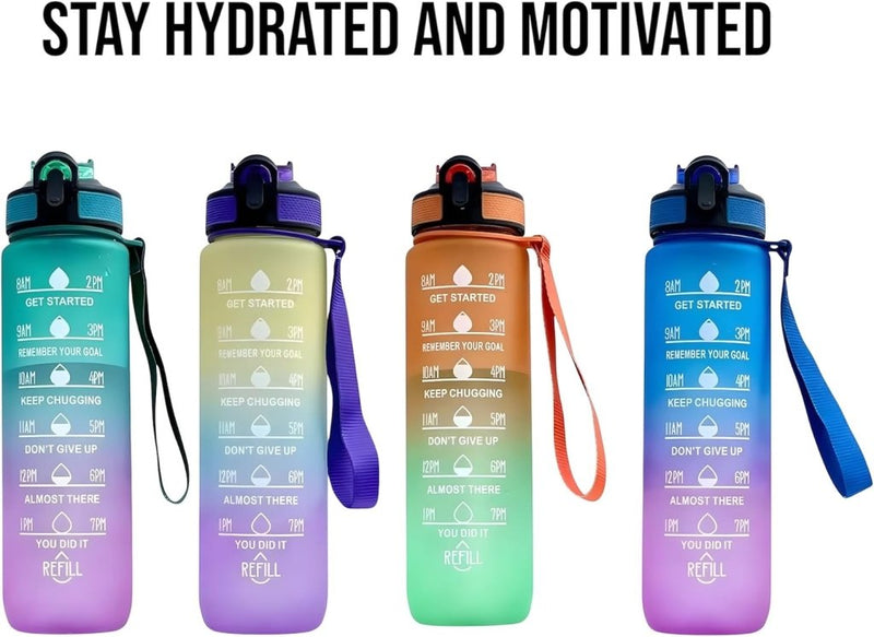 Laden Sie das Bild in Galerie -Viewer, Waterfles met rietje en tijdmarkering 1 liter - happygetfit.com
