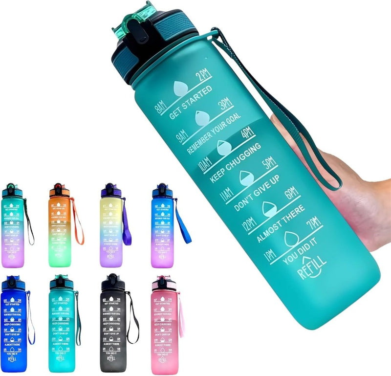 Laden Sie das Bild in Galerie -Viewer, Waterfles met rietje en tijdmarkering 1 liter - happygetfit.com
