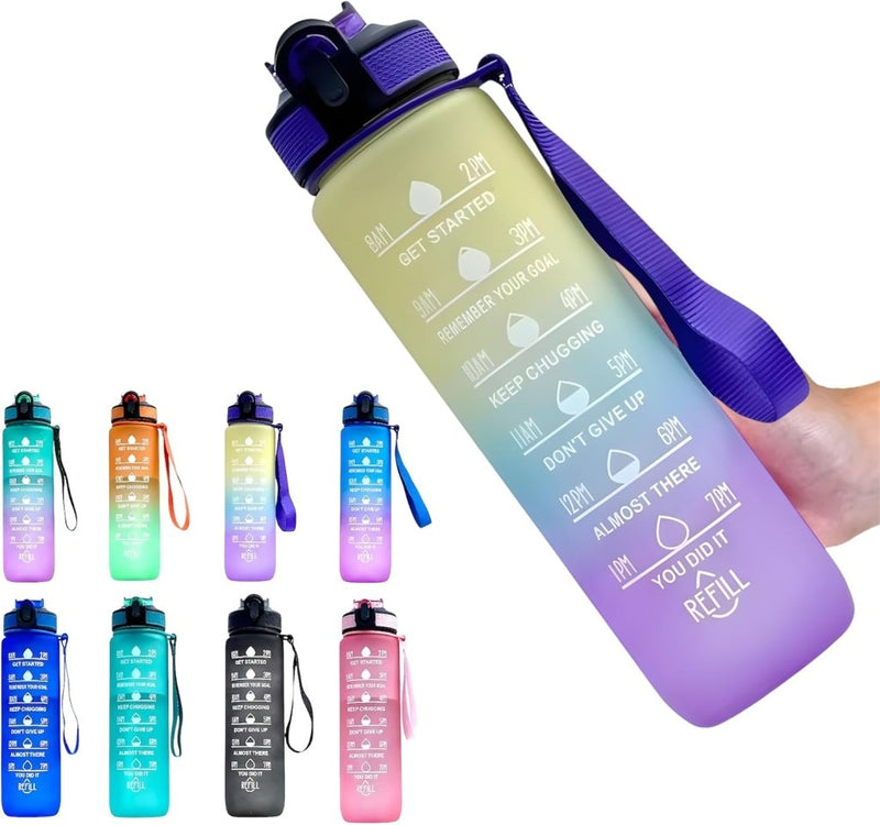 Laden Sie das Bild in Galerie -Viewer, Waterfles met rietje en tijdmarkering 1 liter - happygetfit.com
