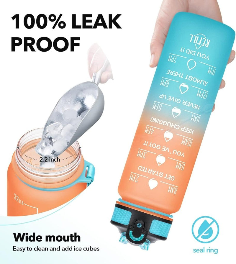 Laden Sie das Bild in Galerie -Viewer, Waterfles met rietje - Grote 1 liter BPA-vrije sportwaterfles met tijdmarkeringen - Lekvrij voor sportschool met filter - happygetfit.com
