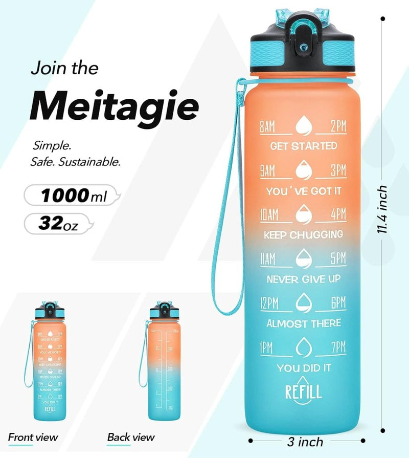 Laden Sie das Bild in Galerie -Viewer, Waterfles met rietje - Grote 1 liter BPA-vrije sportwaterfles met tijdmarkeringen - Lekvrij voor sportschool met filter - happygetfit.com
