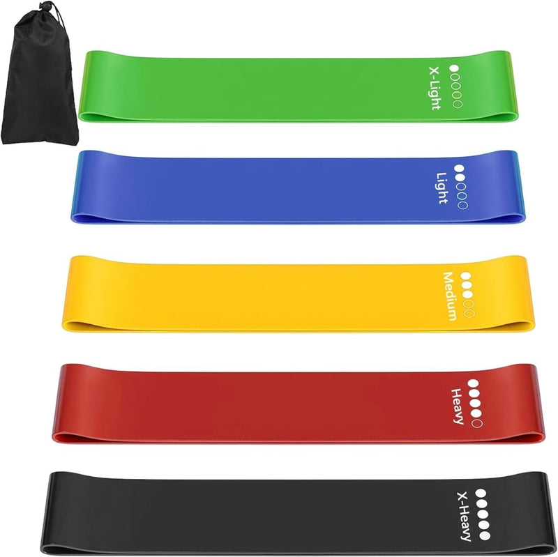 Laad afbeelding in Galerijviewer, Weerstandsbanden set 5 stuks met 5 weerstandsniveaus en draagtas – fitnessbanden – resistance bands - happygetfit.com
