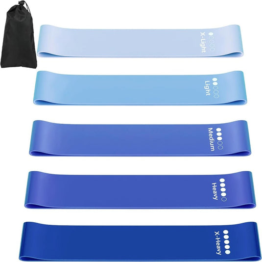 Weerstandsbanden set 5 stuks met 5 weerstandsniveaus en draagtas – fitnessbanden – resistance bands - happygetfit.com