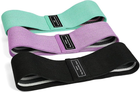 Weerstandsbanden van stof 3 stuks met lichte middelzware en zware weerstand voor benen en billen – fitnesselastieken – booty bands - happygetfit.com