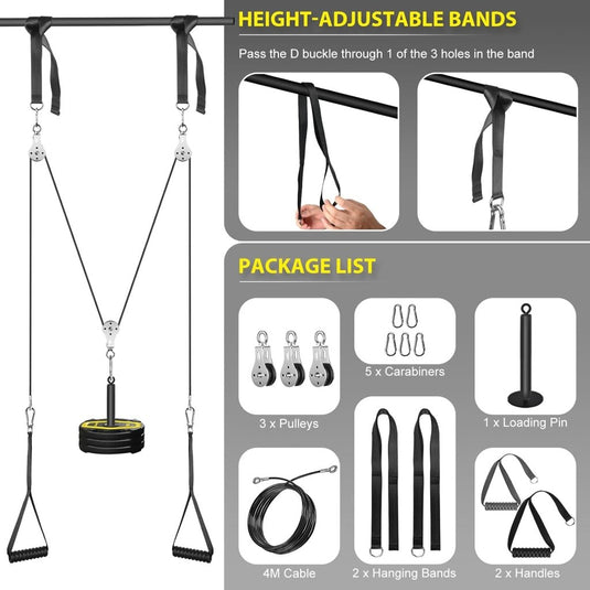Weight Cable Pulley System Gym, Cable Weight Pulley System Attachments for Home Gym with Handle Pulley System Gym LAT Pull Down, Biceps Curl Workout - happygetfit.com