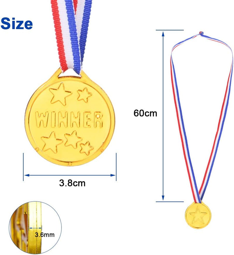 Bild im Galerie-Viewer laden, Winnaarsmedailles voor kinderen 28 stuks van lichtgewicht kunststof met gouden afwerking voor sportwedstrijden – kampioensmedailles – sportprijzen - happygetfit.com
